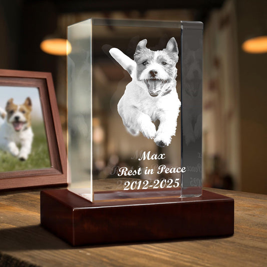 Custom Pet Memorial Crystal, Laser Etched Photo Night Light, Pet Loss Sympathy Gift