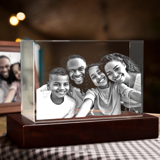 Family Photo Laser Engraving, Gift for Mom, Family Reunion Gifts, Gift for Grandma, Night Light | BridgensLaser 3D Photo Crystal