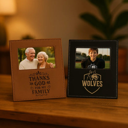 Personalize Picture Frame Leather, Family Photo Gift, Housewarming Decor, Gift for Mother's Day, 4x6, 5x7 | BridgensLaser Leather Frame