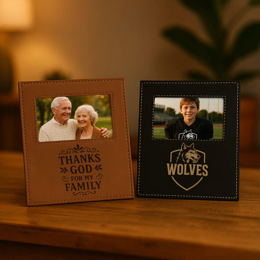 Personalize Picture Frame Leather, Family Photo Gift, Housewarming Decor, Gift for Mother's Day, 4x6, 5x7 | BridgensLaser Leather Frame