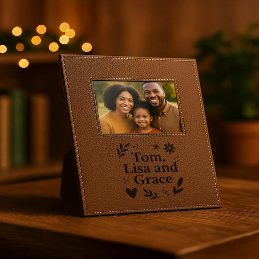 Personalized Engraved Leather Photo Frame, First Mother's Day Gift, Housewarming Gift, Forever Me Gifts, 5x7 | BridgensLaser Leather Frame