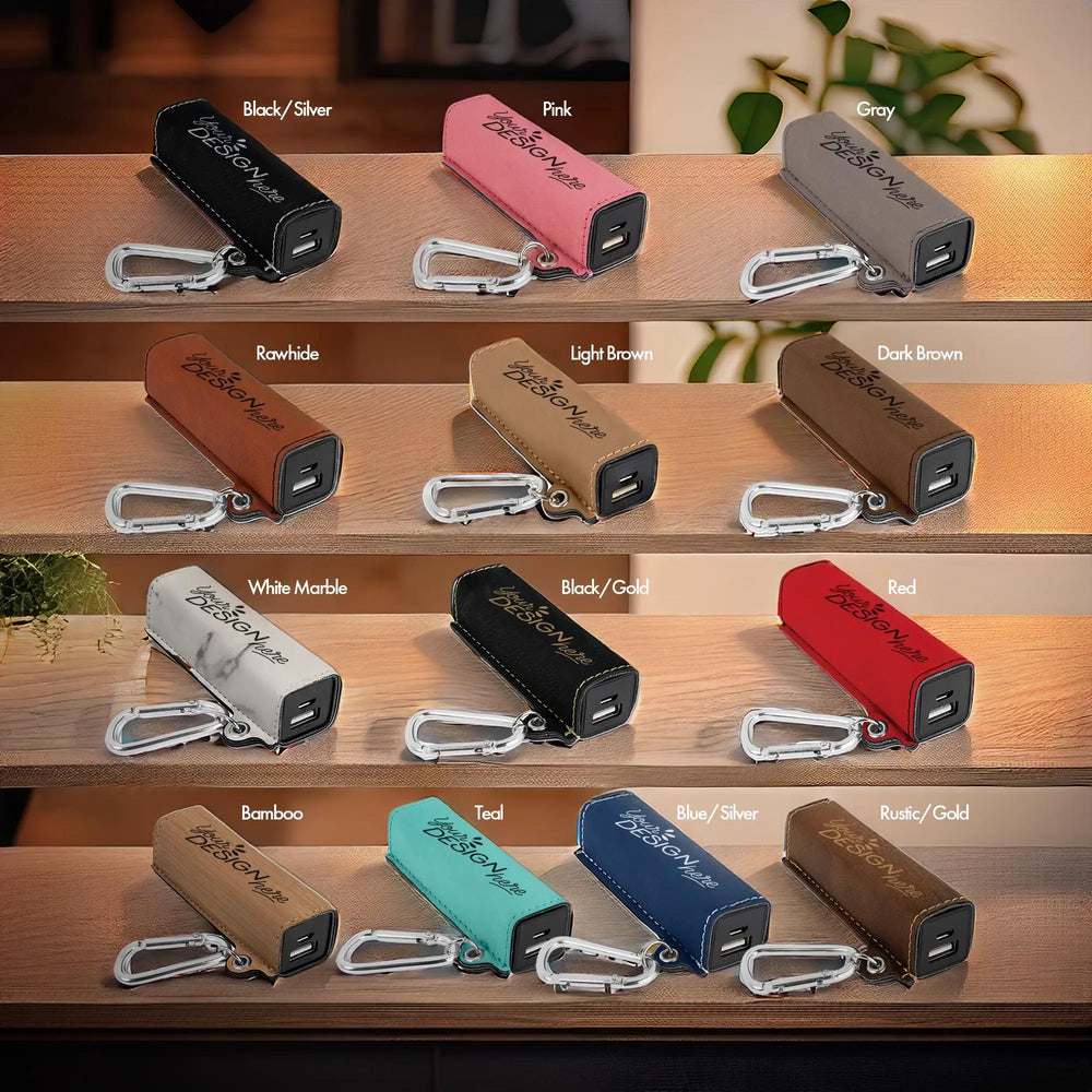 Personalized Laser Engraved Power Bank 2200mAh, Custom Portable Charger, Leather Case