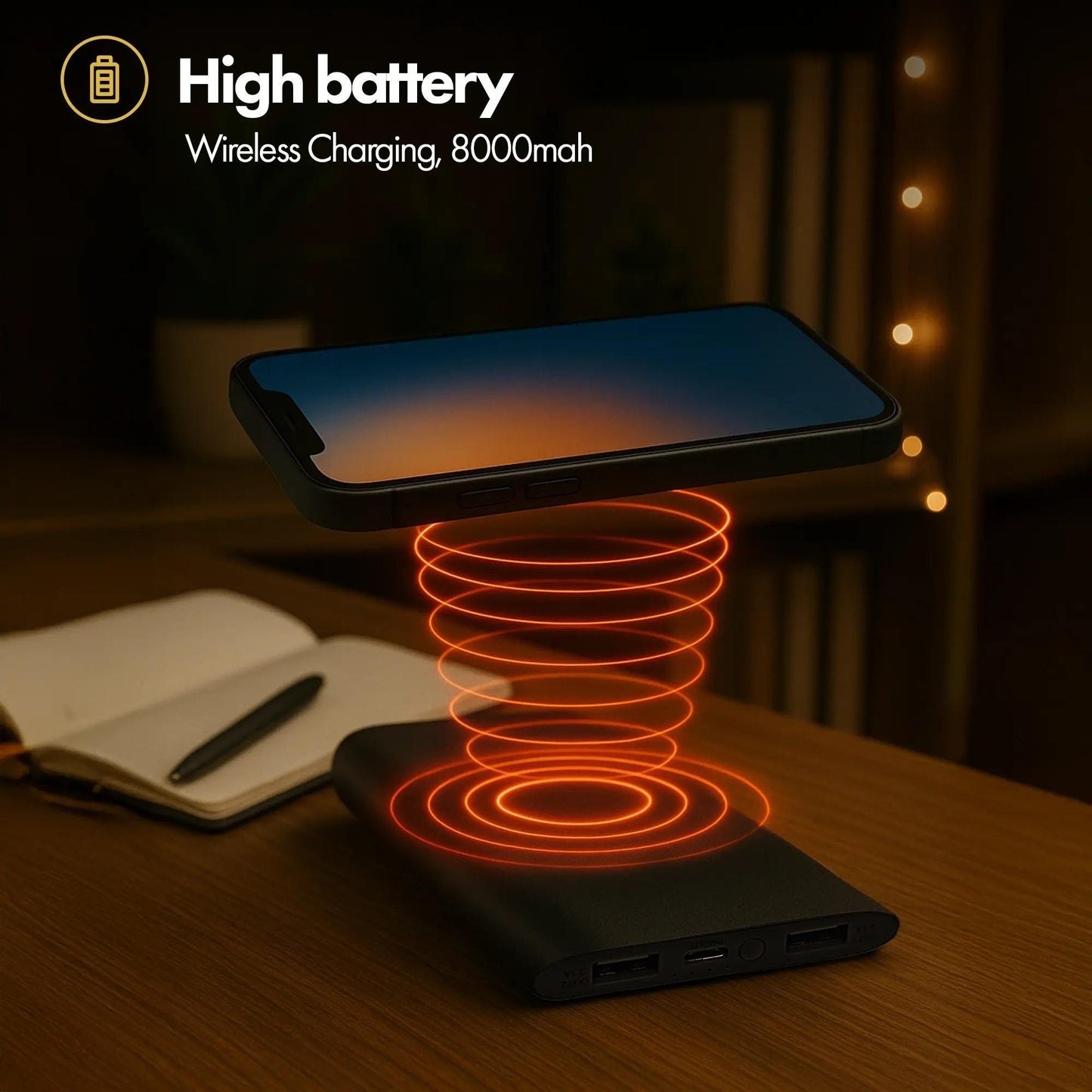 Personalized 8000mAh Power Bank – Wireless Charging Pad, Custom Engraved Battery Pack