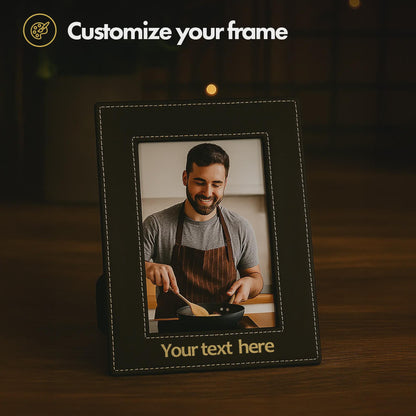 Personalized Leather Photo Frame, Engraved Wedding Anniversary Gift for Couple