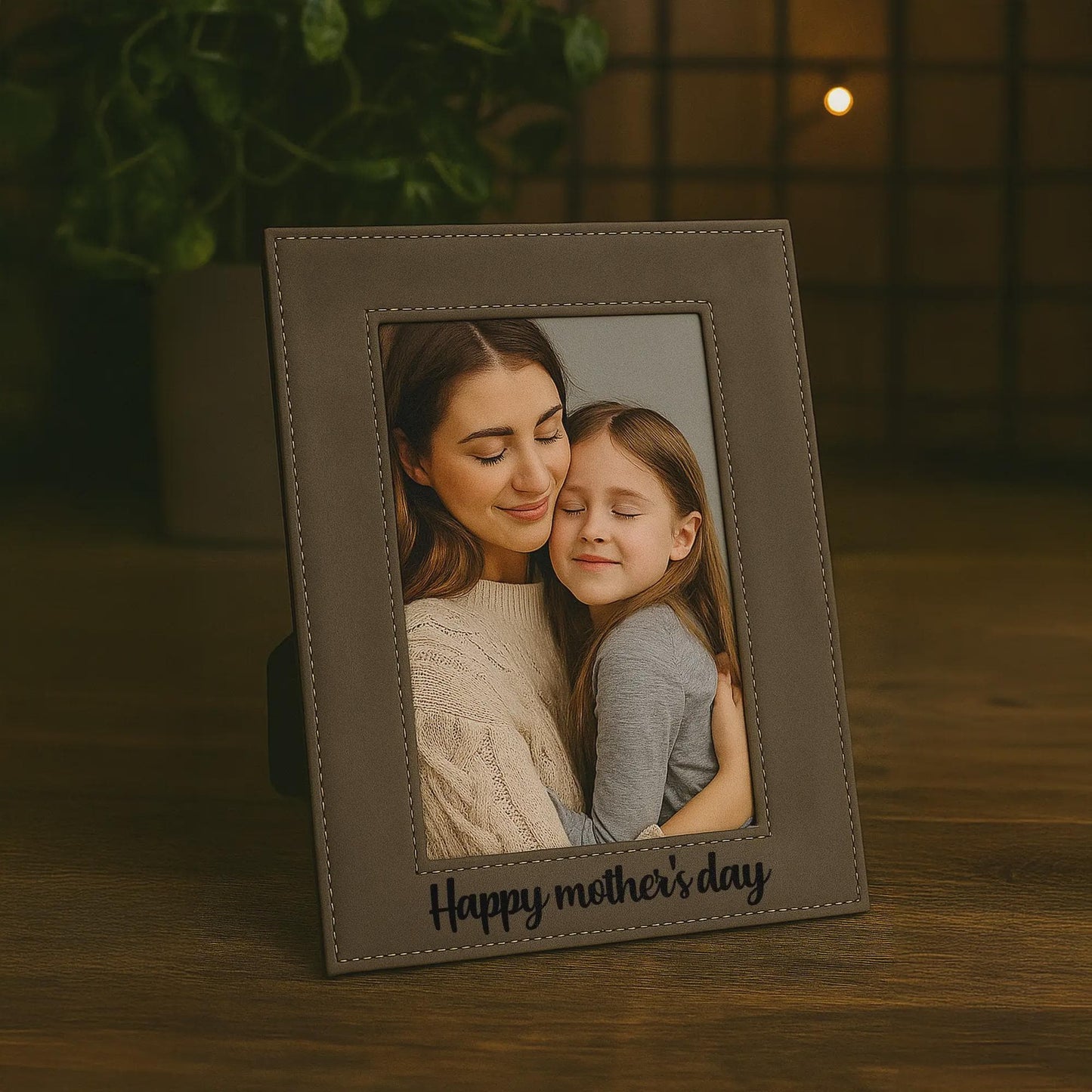 Engraved Teal Leather Frame, Mother's Day, Gender Reveal Party, Photo Frame, Gift for Son, Heartwarming Gift | BridgensLaser Leather Frame