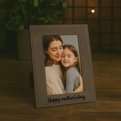 Engraved Teal Leather Frame, Mother's Day, Gender Reveal Party, Photo Frame, Gift for Son, Heartwarming Gift | BridgensLaser Leather Frame