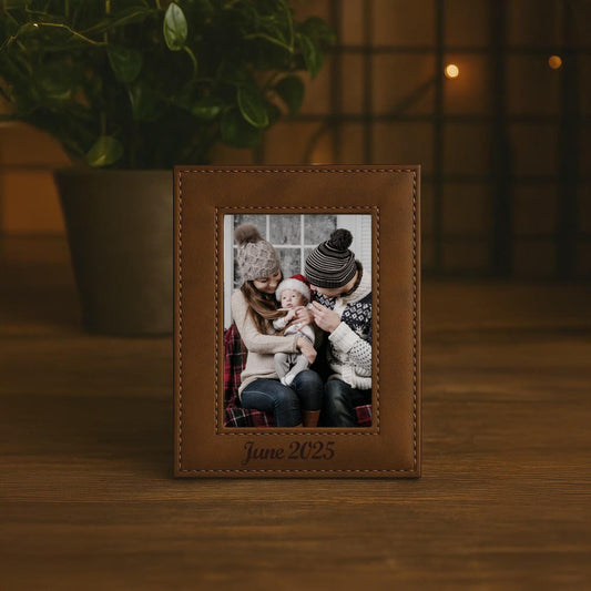 Personalized leather picture frame custom engraved family photo
