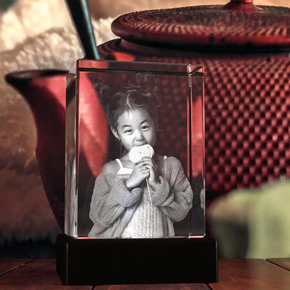 Personalized Photo Crystal Rectangle, Laser Etched Family Portrait, Custom Home Decor Night Light