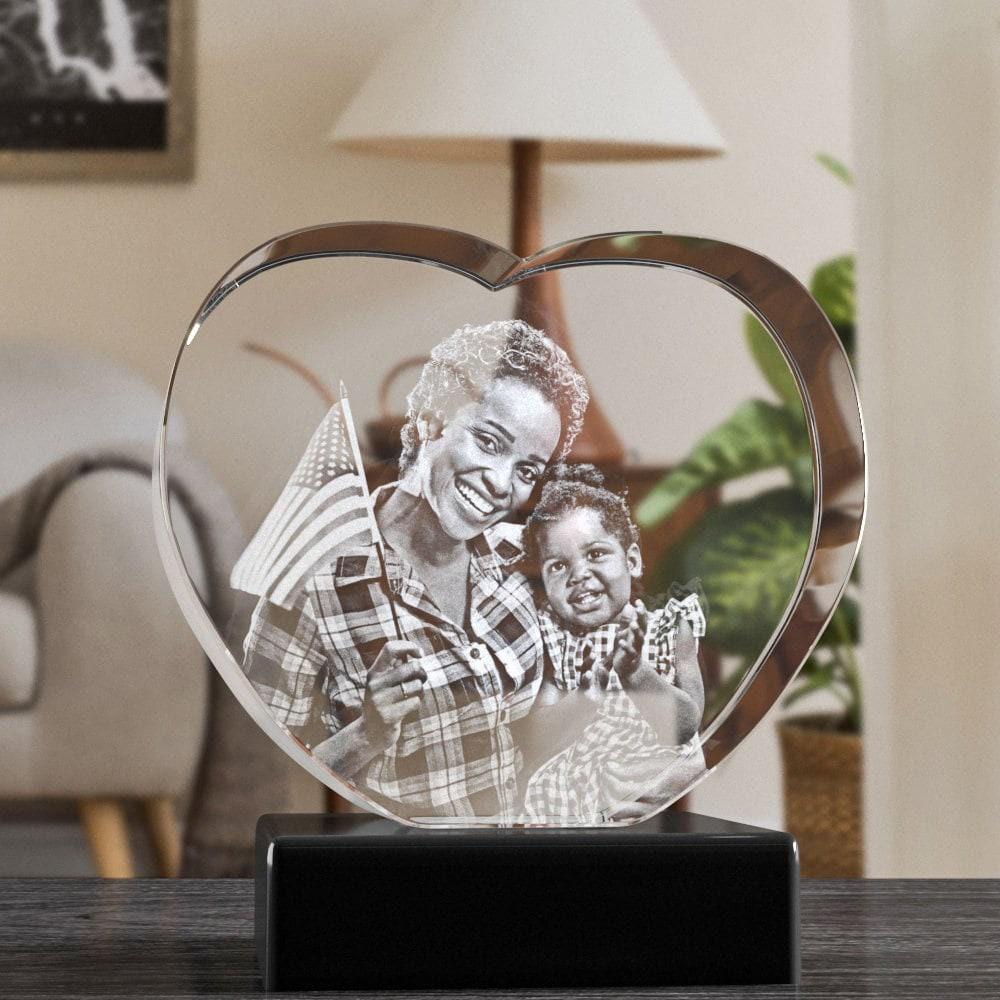 Mother's Day Custom Photo Glass, Gift for Grandma, Laser Etched Portrait, Handmade Decor | BridgensLaser 3D Photo Crystal Heart
