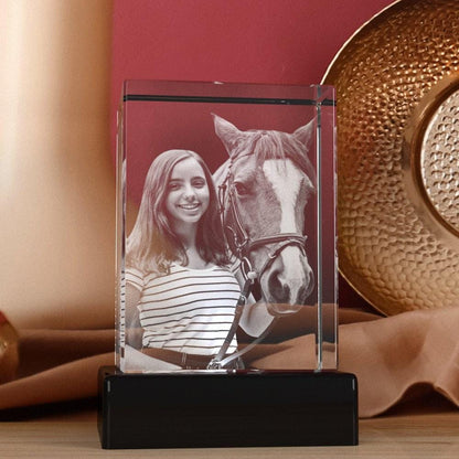 Custom Seasonal Decor Gift, Laser Etched Glass, Mother's Day Tabletop Decor, Pet Lovers Memorial Picture | BridgensLaser 3D Crystal Block
