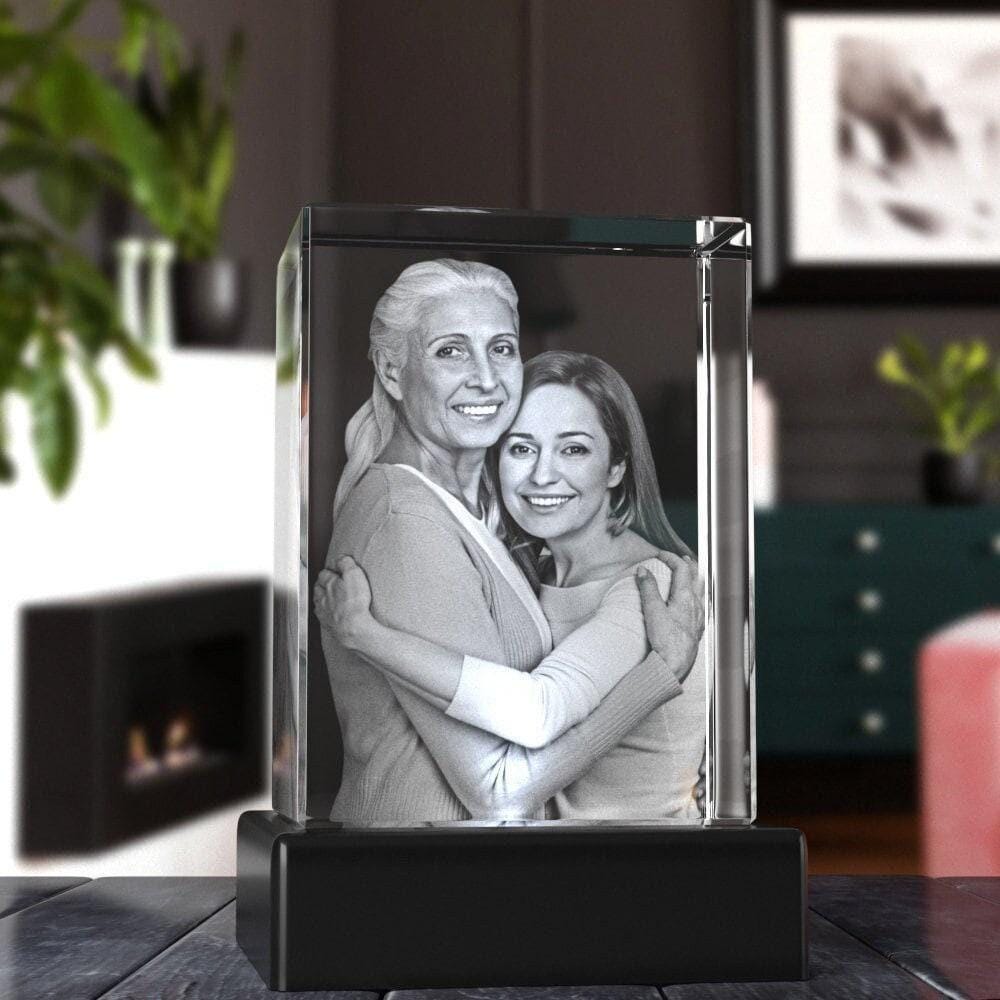 Custom Seasonal Decor Gift, Laser Etched Glass, Mother's Day Tabletop Decor, Pet Lovers Memorial Picture | BridgensLaser 3D Crystal Block