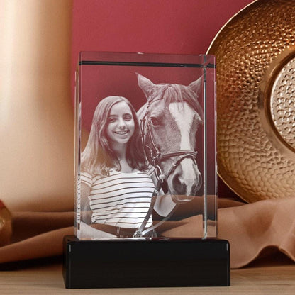 Custom Seasonal Decor Gift, Laser Etched Glass, Mother's Day Tabletop Decor, Pet Lovers Memorial Picture | BridgensLaser 3D Crystal Block