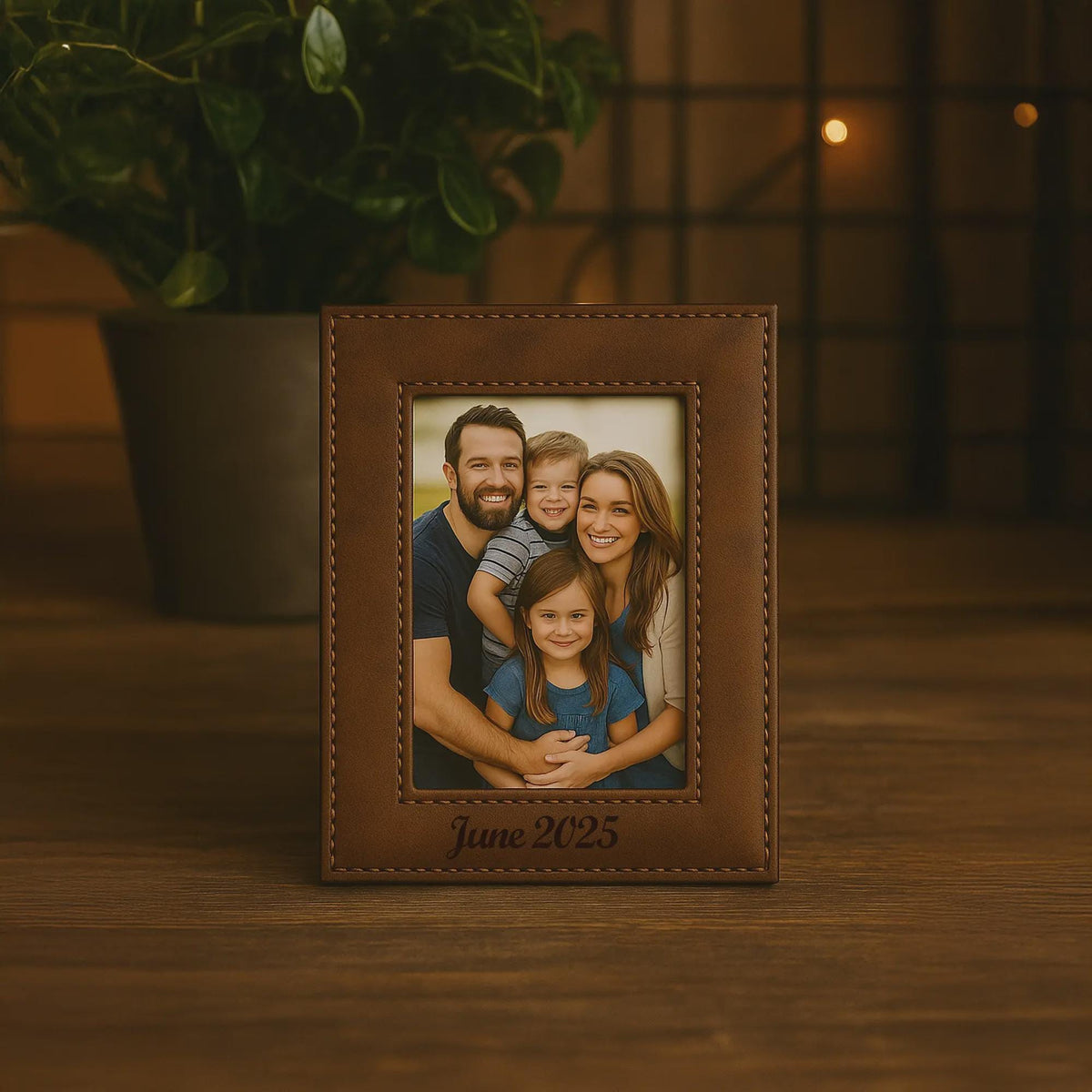 Engraved Leather Photo Frame — Wedding & Engagement Gift, Personalized Family Picture Frame, Couple Keepsake