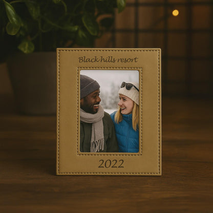 Personalized Engraved Leather Photo Frame, Custom Anniversary Keepsake, Mother's Day Gift