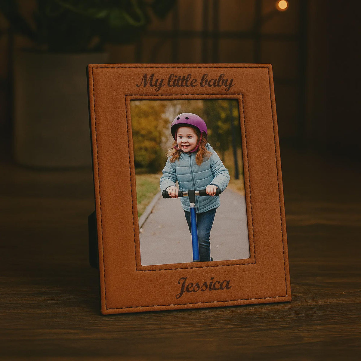 Personalized Leather Photo Frame, Engraved Keepsake Gift for Grandma