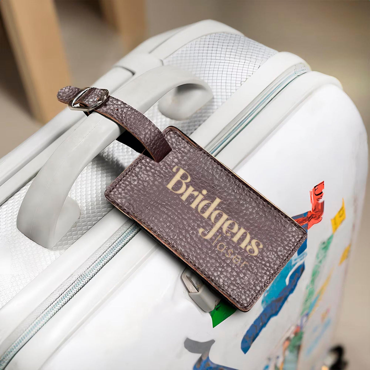 Personalized Leather Luggage Tag, Engraved Custom Suitcase Accessory, Travel Gift