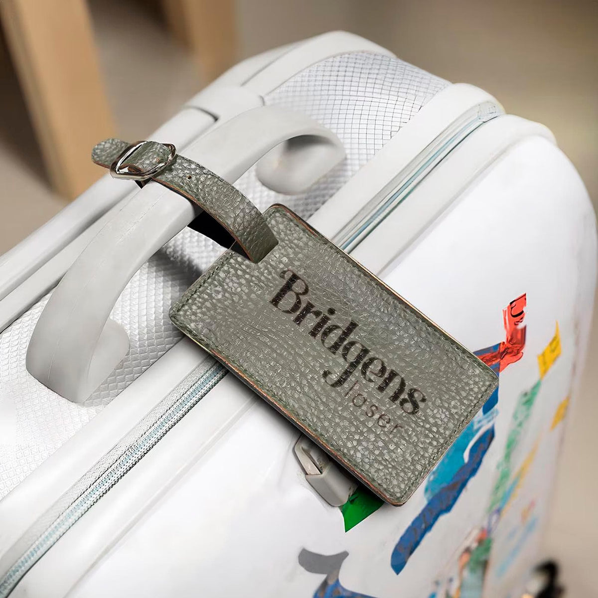 Personalized Rawhide Leather Luggage Tag, Custom Engraved Travel Accessory