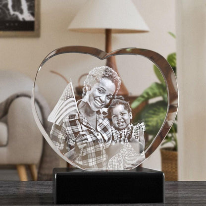 Personalized Gift for Grandma, Unique Mother's Day, Tabletop Decor Gift, Custom Laser Engraving | BridgensLaser 3D Photo Crystal Heart