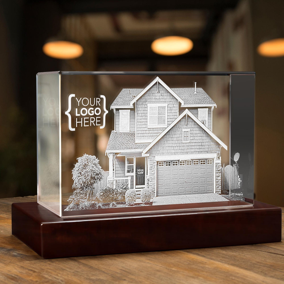 Personalized Laser Etched Crystal Real Estate Portrait — Realtor Gift, Housewarming Keepsake, New Home Night Light, Closing Gift