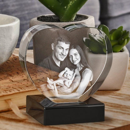 Mother's Day Custom Photo Glass, Gift for Grandma, Laser Etched Portrait, Handmade Decor | BridgensLaser 3D Photo Crystal Heart