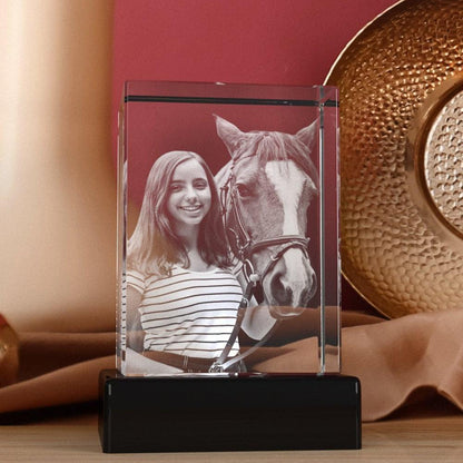 Custom Seasonal Decor Gift, Laser Etched Glass, Mother's Day Tabletop Decor, Pet Lovers Memorial Picture | BridgensLaser 3D Crystal Block
