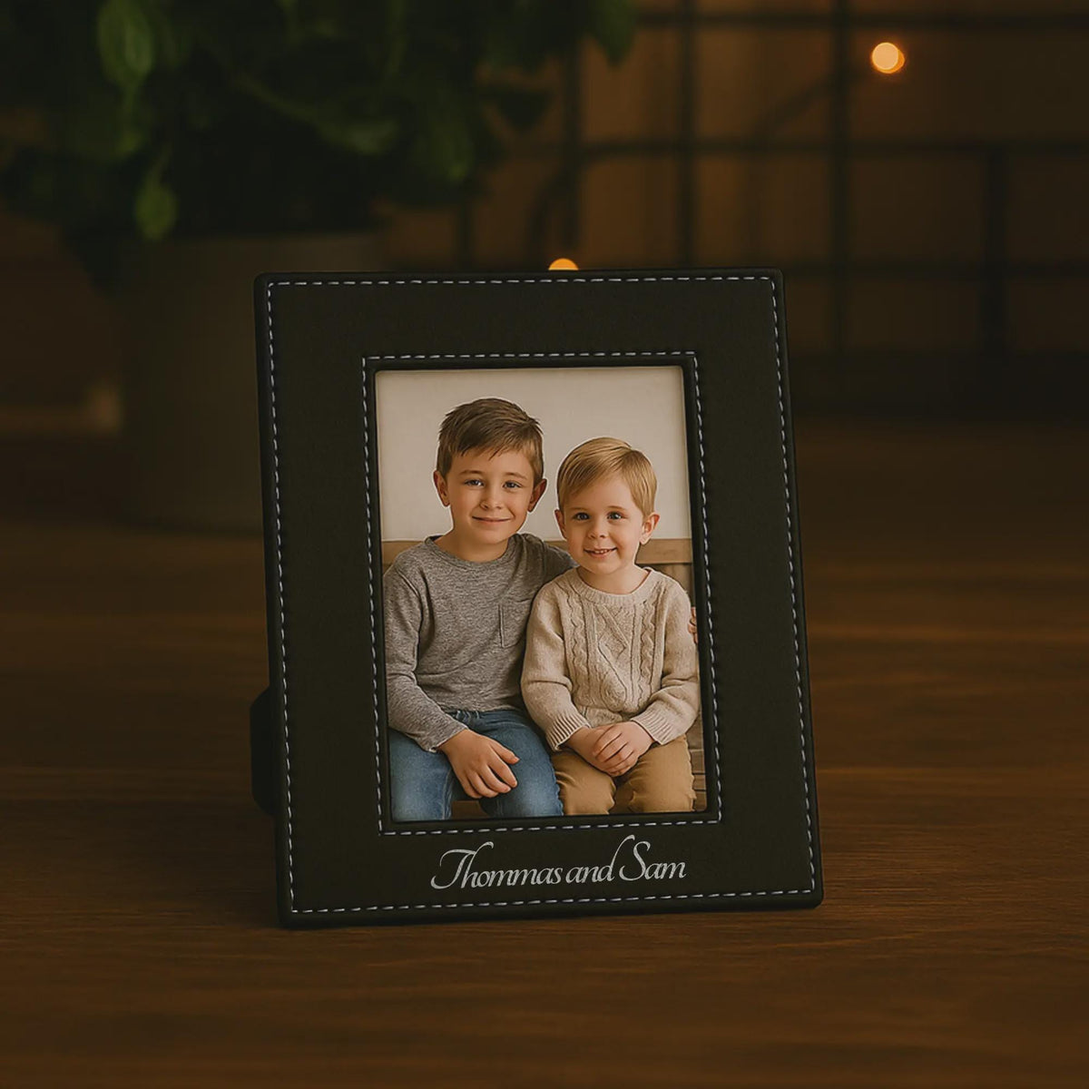 Engraved Leather Photo Frame — Wedding & Engagement Gift, Personalized Family Picture Frame, Couple Keepsake