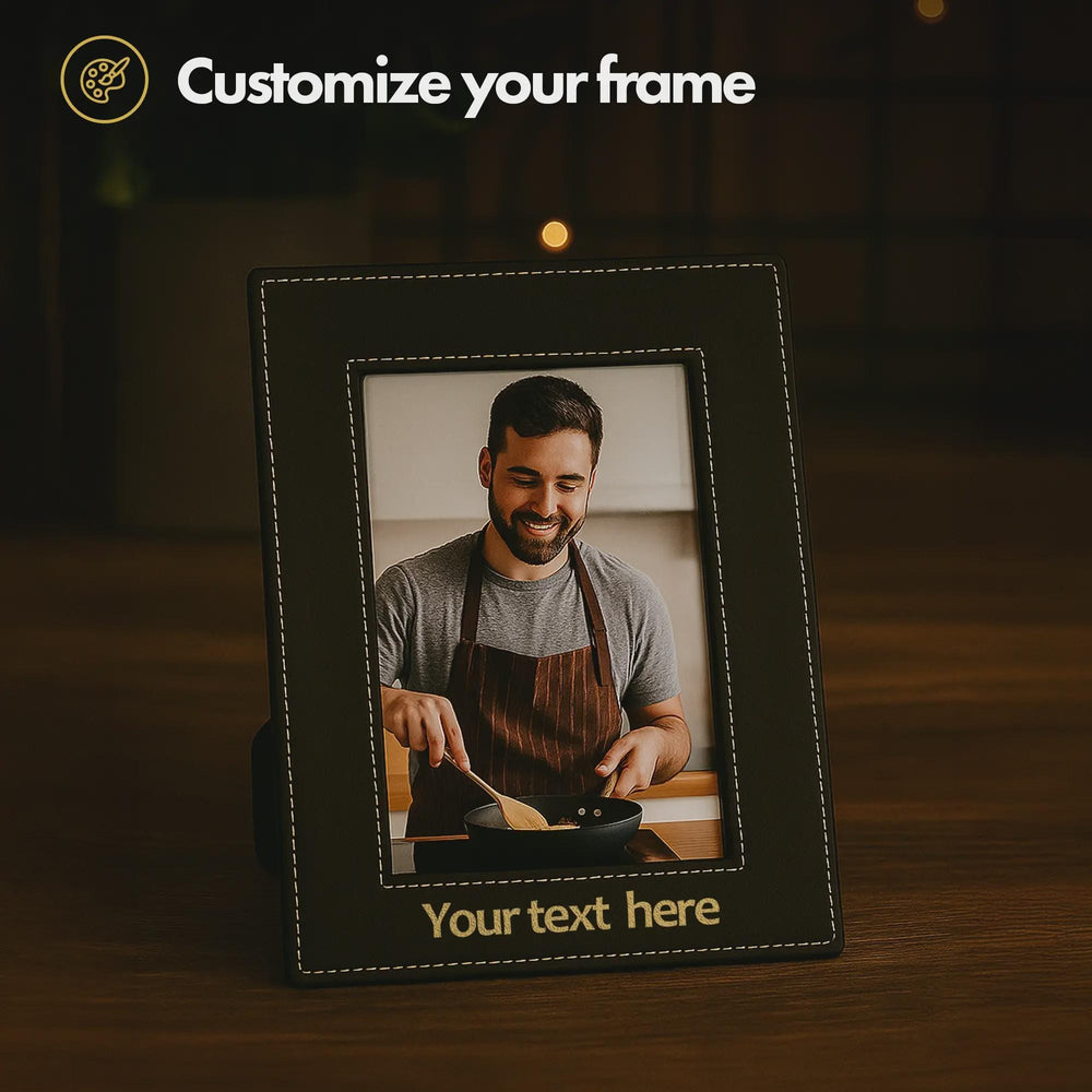 Personalized Leather Photo Frame, Engraved Wedding Anniversary Gift for Couple