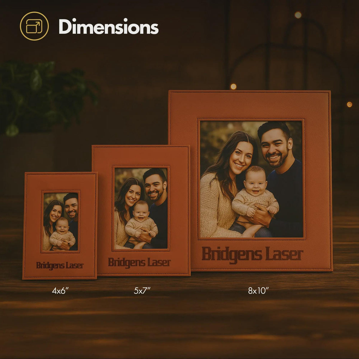 Personalized Leather Photo Frame, Engraved Keepsake Gift for Grandma