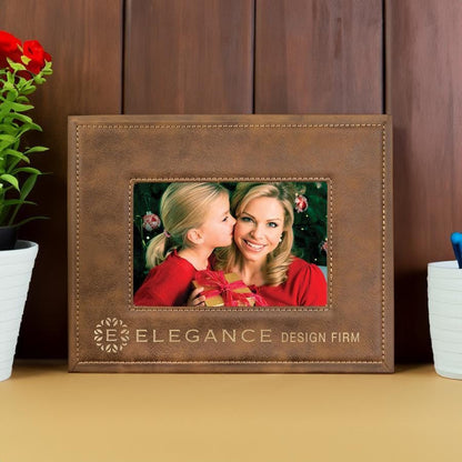 Personalized Leather Photo Frame, Engraved Wedding Anniversary Gift for Couple