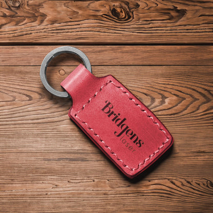 Red Leather Keychain — Custom Initials Engraving, Wedding Favor Giveaway, Personalized Gift for Him & Her