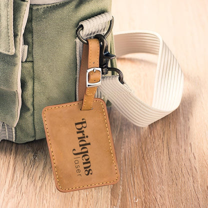 Personalized Rawhide Leather Luggage Tag, Custom Engraved Travel Accessory