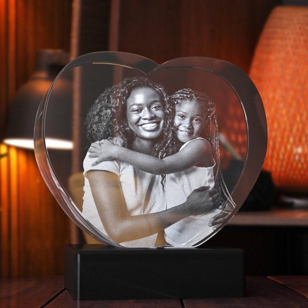 Personalized Gift for Grandma, Unique Mother's Day, Tabletop Decor Gift, Custom Laser Engraving | BridgensLaser 3D Photo Crystal Heart